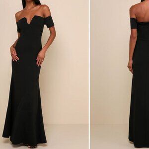 Dark Navy Blue Formal Off the Shoulder V Cut Long Maxi Dress